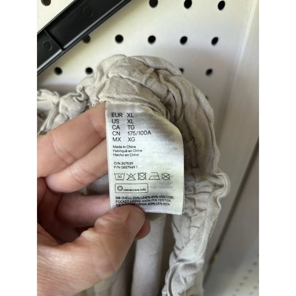 H&M Linen Blend Pull On Casual Pants LIGHT‎ BEIGE Beach Women's XL Tapered Ankle